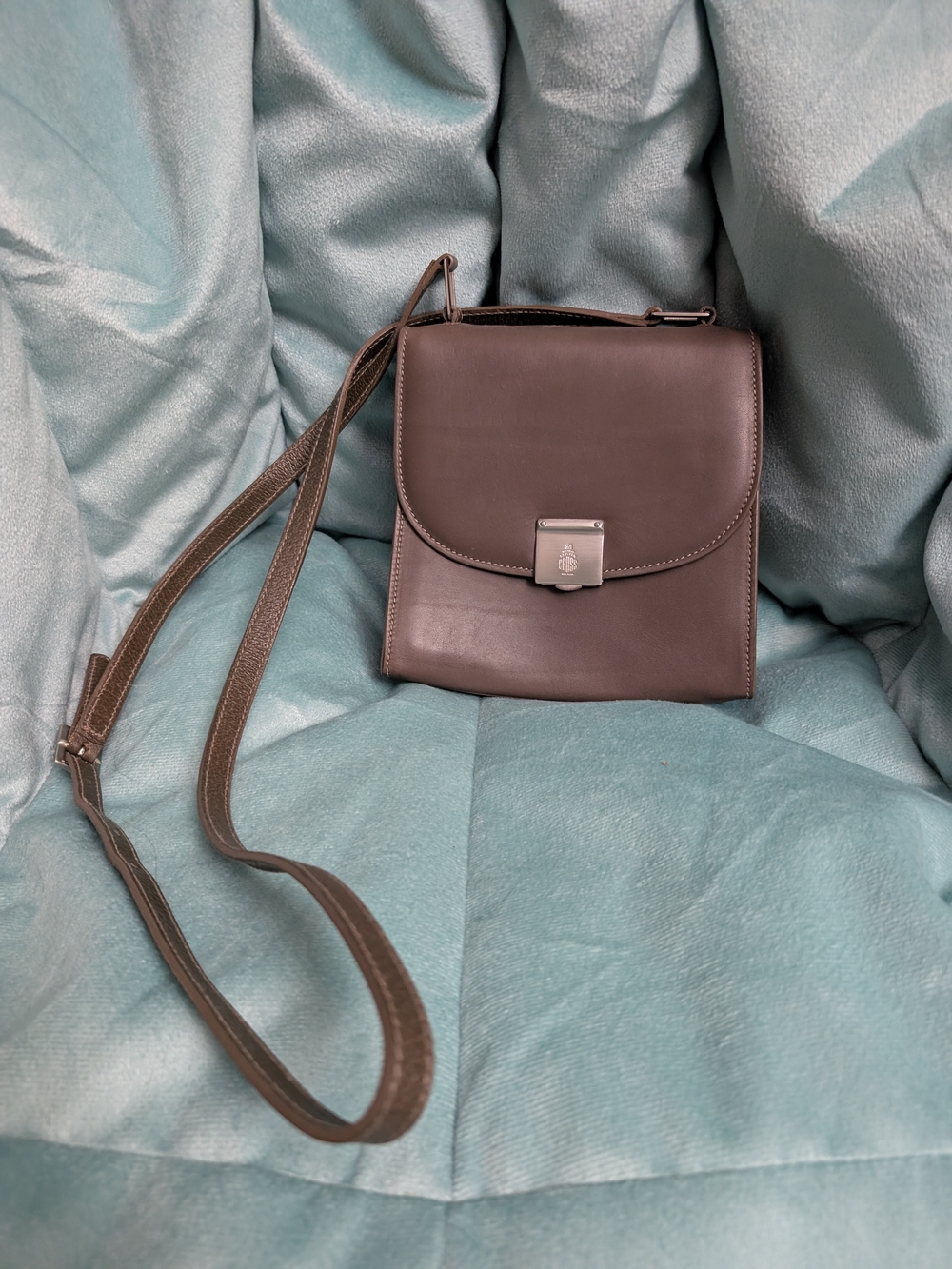 Structured Taupe Leather Crossbody Bag with Secure Clasp